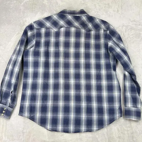 Vintage Wrangler Western Plaid Snap Button Shirt Blue Cowboy Workwear Men Size L - Picture 2 of 9